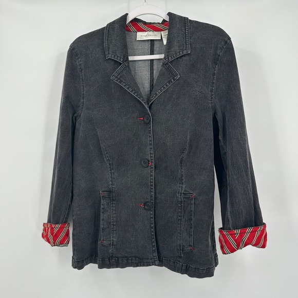 Susan Bristol Women Vintage Denim Blazer Sz L Jacket Structured Western Academia - Picture 1 of 8